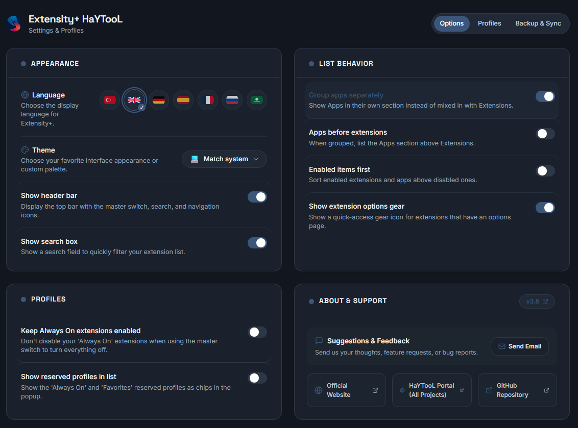 Settings Page - English UI & Multi-Language