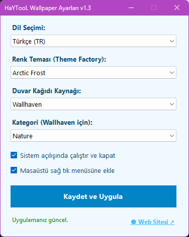 HaYTooL Wallpaper Ayarlar Penceresi Arayüzü